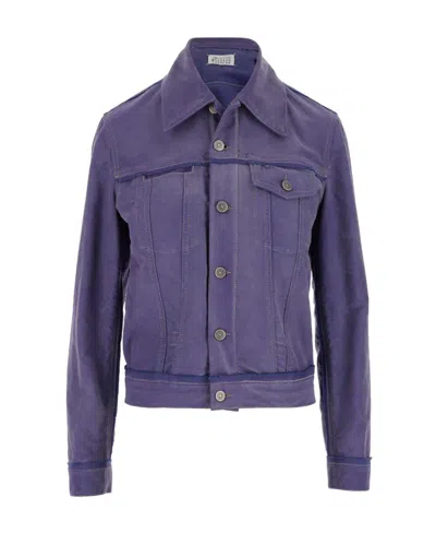Maison Margiela Distressed Cotton Jacket In Blue