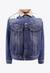 Maison Margiela Destroyed Effect Denim Jacket With Corduroy Collar In Blue