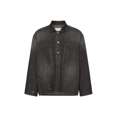 Maison Margiela Distressed Denim Shirt Man Black In Brown