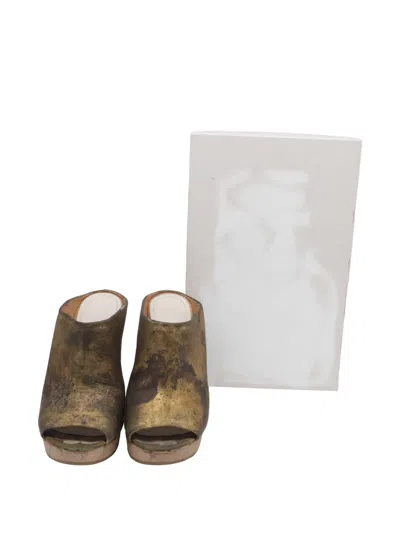 Pre-owned Maison Margiela Distressed-effect Leather Sandals In Gold