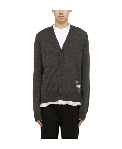 Maison Margiela Distressed-finish Wool Cardigan In Black