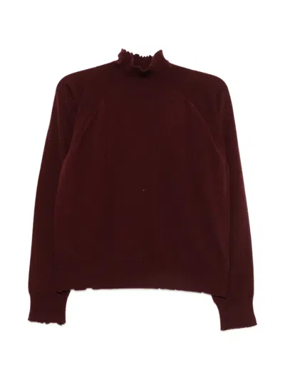 Maison Margiela Distressed High-neck Sweater In Burgundy