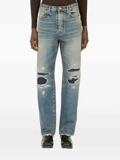 Maison Margiela Straight-fit Straight Jeans With Knee Rips In Blue