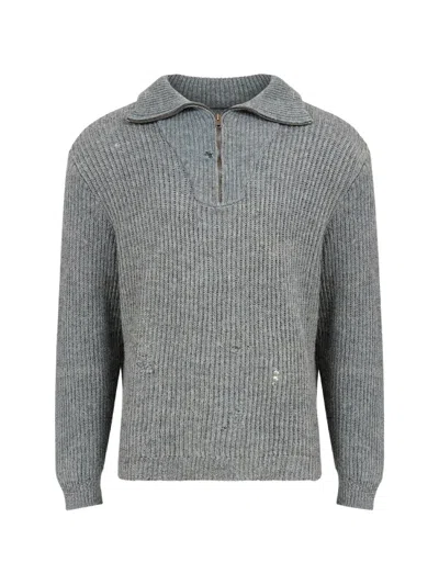 Maison Margiela Distressed Ribbed-knit Sweater In Gray