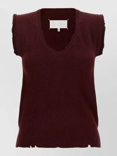 Maison Margiela Distressed Virgin Wool Sleeveless Jumper In Brown
