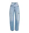 Maison Margiela Light Blue Denim Distressed Straight Leg Jeans With Cut-out In Blue