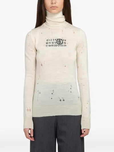 Maison Margiela Distressed Wool Sweater In Neutral