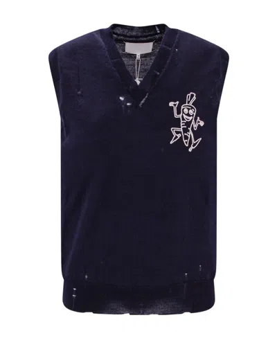 Maison Margiela Distressed Wool Vest In Black