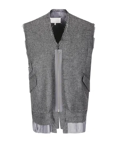 Maison Margiela Distressed Zipped Vest In Gray