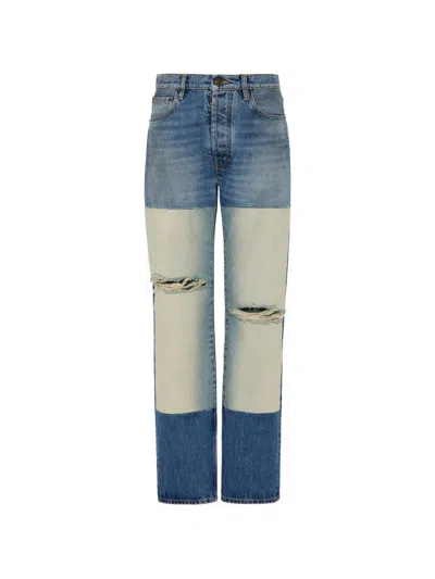 Maison Margiela Distressed-detail Patchwork Denim Jeans In Blue