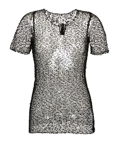 MAISON MARGIELA DOT-EMBROIDERED SEMI-SHEER TOP