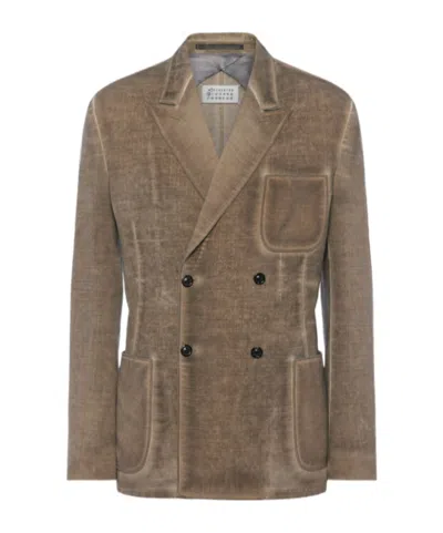 Maison Margiela Double-breasted Vintage Effect Blazer In Brown