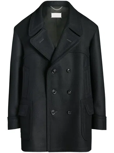 Maison Margiela Oversized Wool Blend Coat In Black