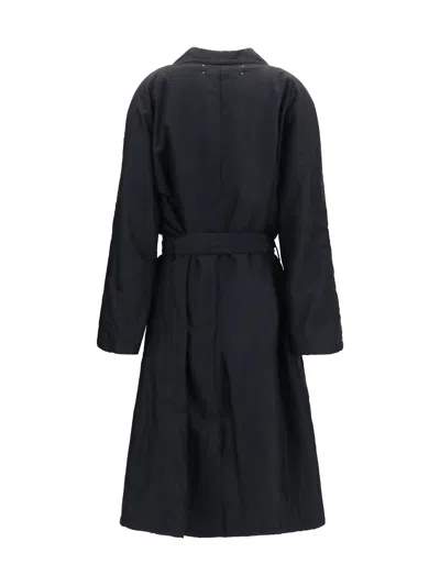 Maison Margiela Double-breasted Belted Fleece Wool Coat In Black