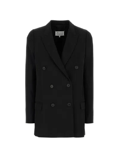 Maison Margiela Wool Blazer Double Breasted Button Detailing In Blue