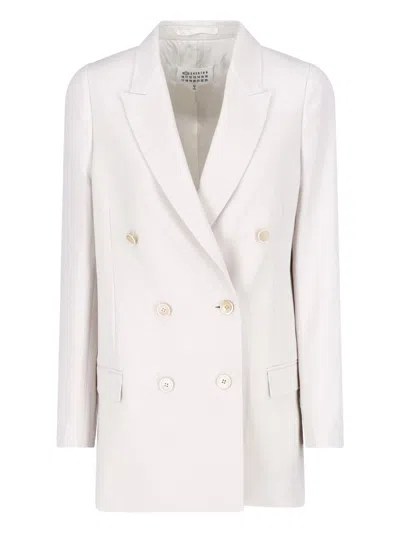 Maison Margiela Double-breasted White Wool Blazer With Four Stitches Logo