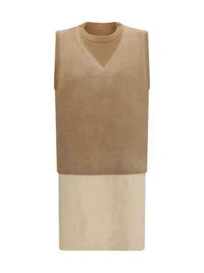 Maison Margiela Double-layer Merino Wool Tank Top In Brown