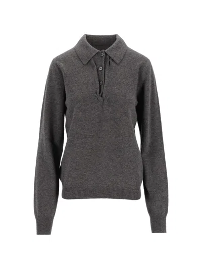 Maison Margiela Wool Polo Shirt Collared Ribbed Design In Gray