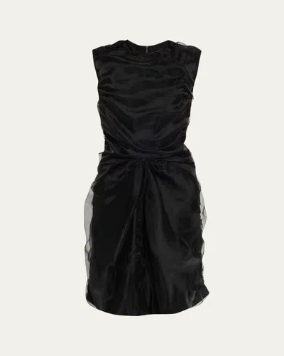 Maison Margiela Draped Organza Sleeveless Sheath Dress In Black
