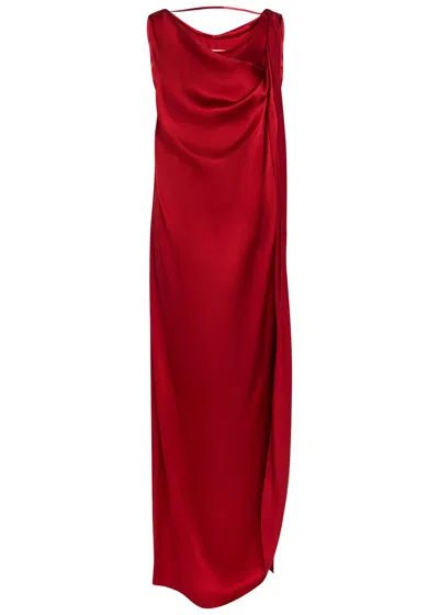 Maison Margiela Draped Satin Maxi Dress In Dark Red