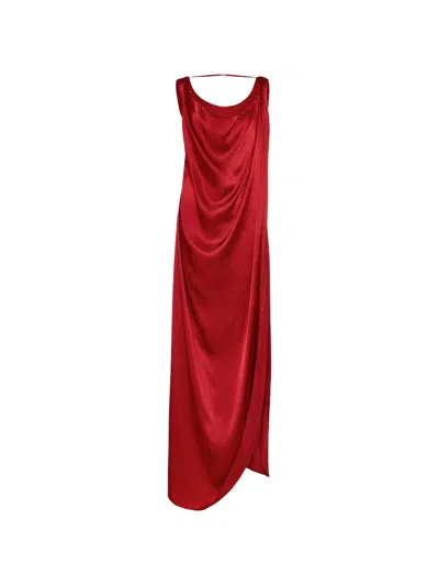 Maison Margiela Draped Satin Maxi Dress In Red