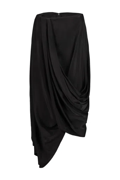Maison Margiela Asymmetric Gathered Satin Midi Skirt In Black