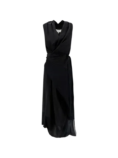 Maison Margiela Draped Black Silk Acetate Polyamide Silk Midi Dress