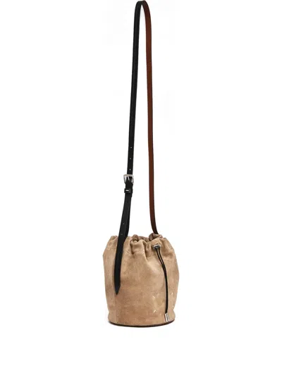 Maison Margiela Drawstring-fastening Suede Bucket Bag In Neutral