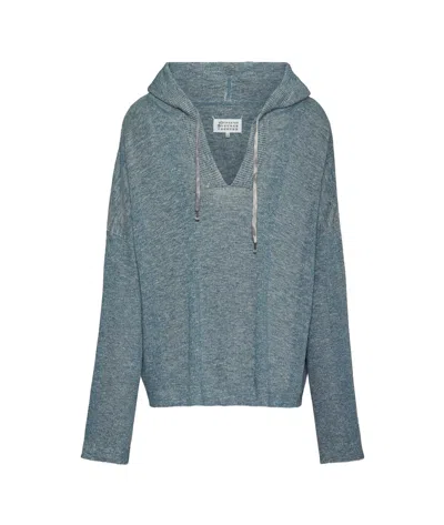 Maison Margiela Drawstring Hood V-neck Sweater In Green