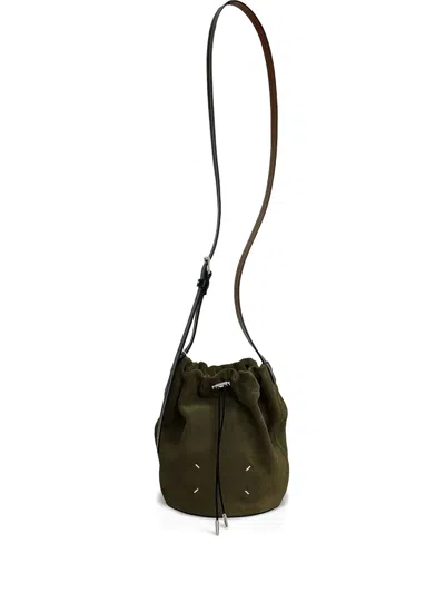 Maison Margiela Drawstring Leather Bucket Bag In Green
