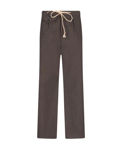 Maison Margiela Drawstring-waist Wool Trousers In Brown