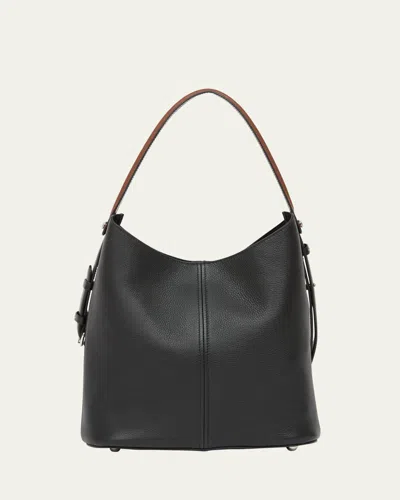 Maison Margiela Dress-age Leather Hobo Bag In Black Chestnut