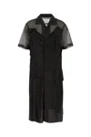 Maison Margiela Womens Mesh-panels Short-sleeves Woven Midi Dress Black And Black In Black