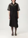 Maison Margiela Womens Mesh-panels Short-sleeves Woven Midi Dress Black And Black