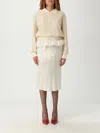 Maison Margiela White Midi Dress With Polo Collar And Gathered Waist