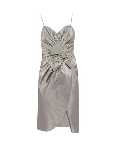 Maison Margiela Midi Dress With Metallic Finish And Draped Detail In Grey