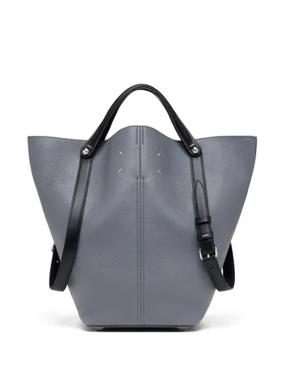 Maison Margiela Dress-age Pebbled Leather Tote Bag In Blue