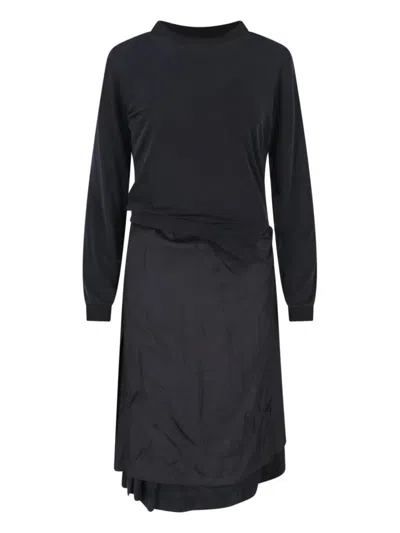 Maison Margiela Layered Black Midi Dress With Asymmetrical Skirt Overlay
