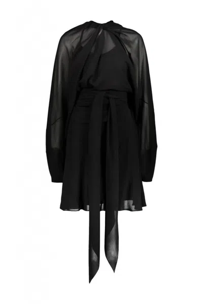 Maison Margiela Long-sleeved Mini Dress In Chiffon Silk In Black