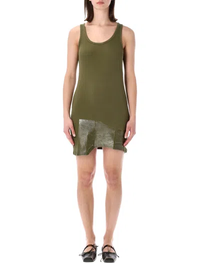 Maison Margiela Mini Dress In Stretch Ribbed Cotton With Sheer Hem Detail In Brown