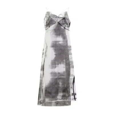 Maison Margiela Lace Trim Abstract-print Midi Slip Dress In Multi
