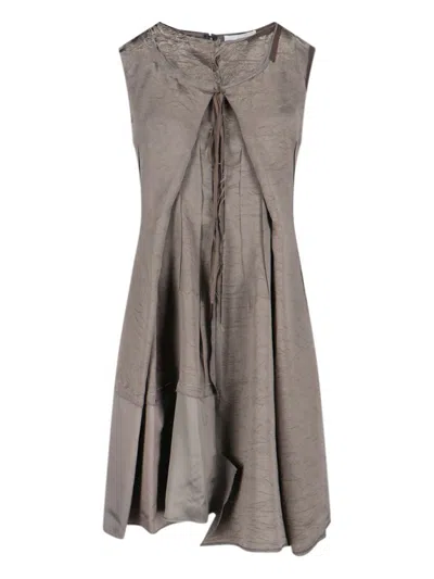 Maison Margiela Sleeveless Asymmetric Hem Textured Dress In Brown