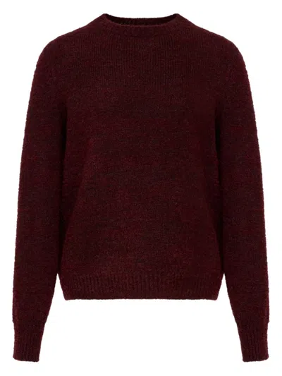 Maison Margiela Dropped Shoulder Burgundy Wool Sweater With Ribbed Details In Red