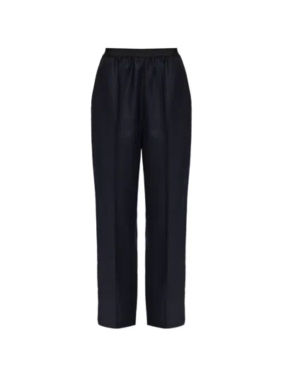 Maison Margiela Straight Navy Virgin Wool Trousers In Blue