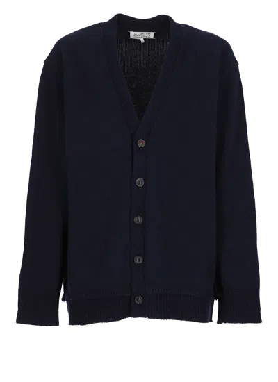 Maison Margiela Elbow Patch Cardigan In Blue