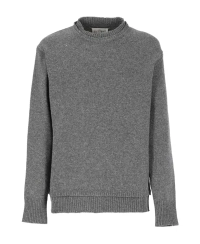 Maison Margiela Elbow-patch Crew-neck Jumper In Gray