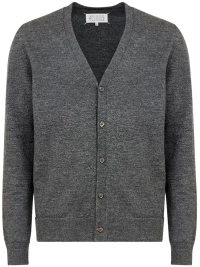 Maison Margiela Elbow-patch Fine-knit Cardigan In Grey