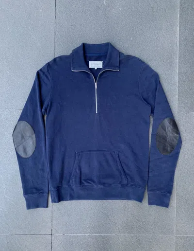 Pre-owned Maison Margiela Elbow Patch Halfzip Cotton Jacket In Navy