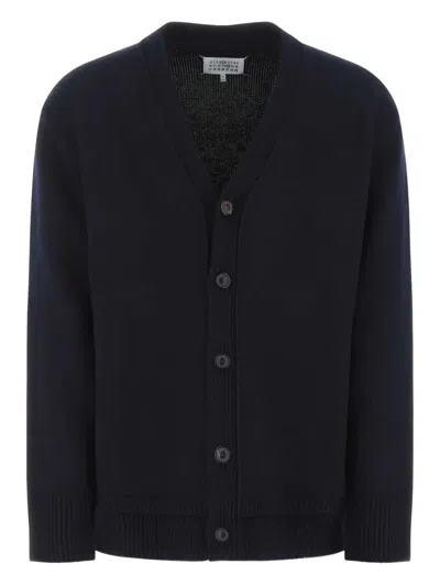Maison Margiela Elbow Patch Ribbed Cardigan In Black