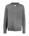 Maison Margiela Grey Elbow-patch V-neck Jumper In Gray